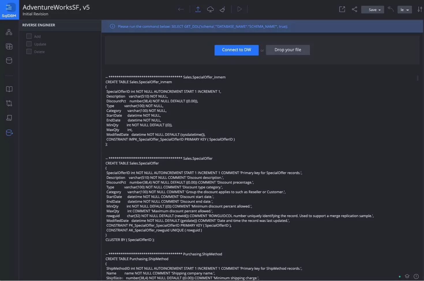 SqlDBM data modeling tool