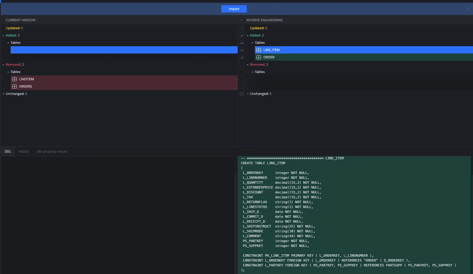 data modeling comparison in the SqlDBM tool