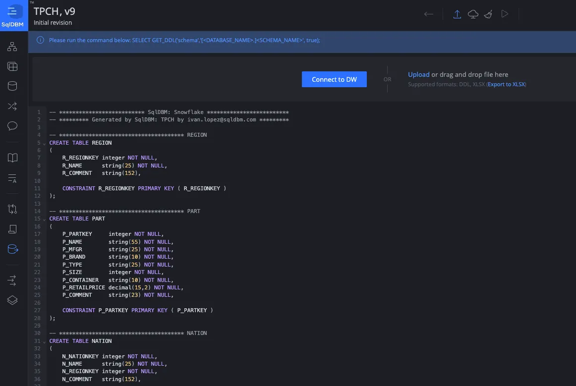SqlDBM data modeling platform interface