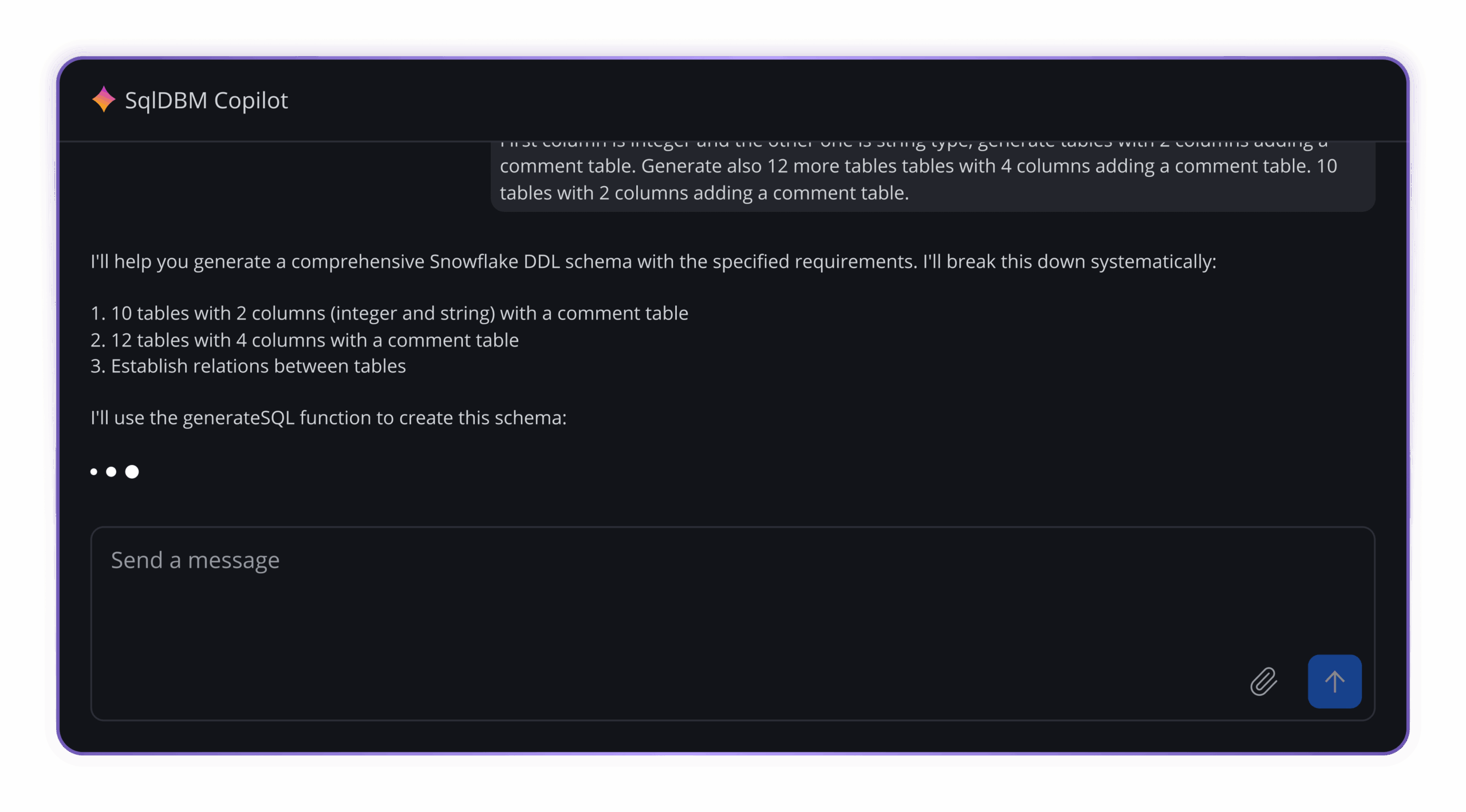 SqlDBM Copilot chat interface